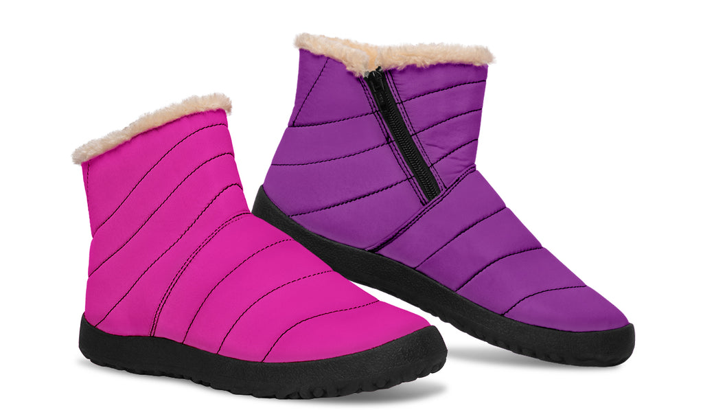 Purple And Pink Mismatch Faux Fur Ankle Boots