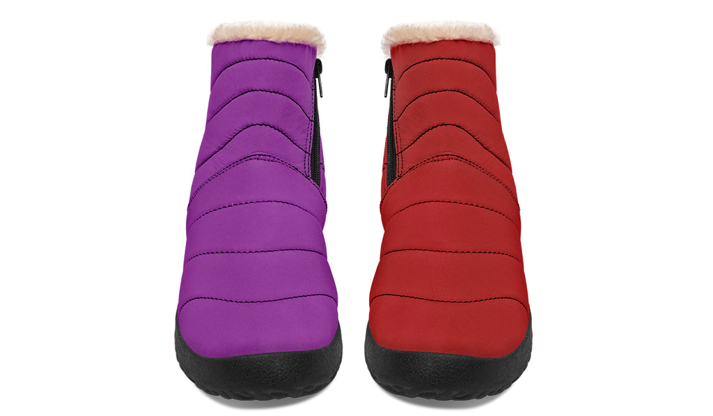 Purple And Red Mismatched Faux Fur Ankle Boots