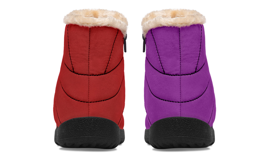 Purple And Red Mismatched Faux Fur Ankle Boots