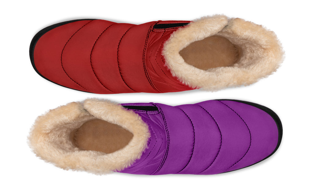 Purple And Red Mismatched Faux Fur Ankle Boots