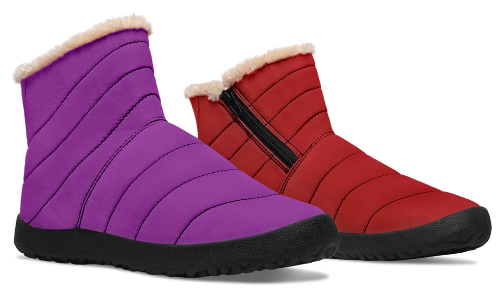 Purple And Red Mismatched Faux Fur Ankle Boots