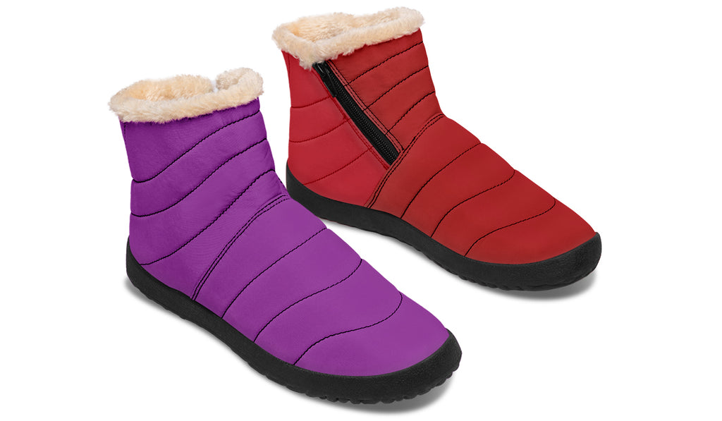 Purple And Red Mismatched Faux Fur Ankle Boots