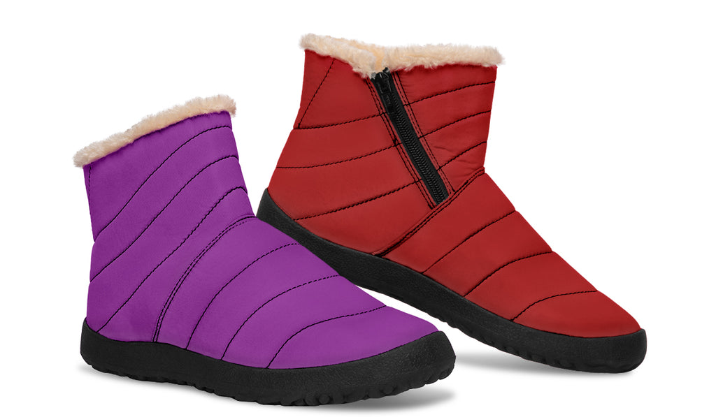 Purple And Red Mismatched Faux Fur Ankle Boots