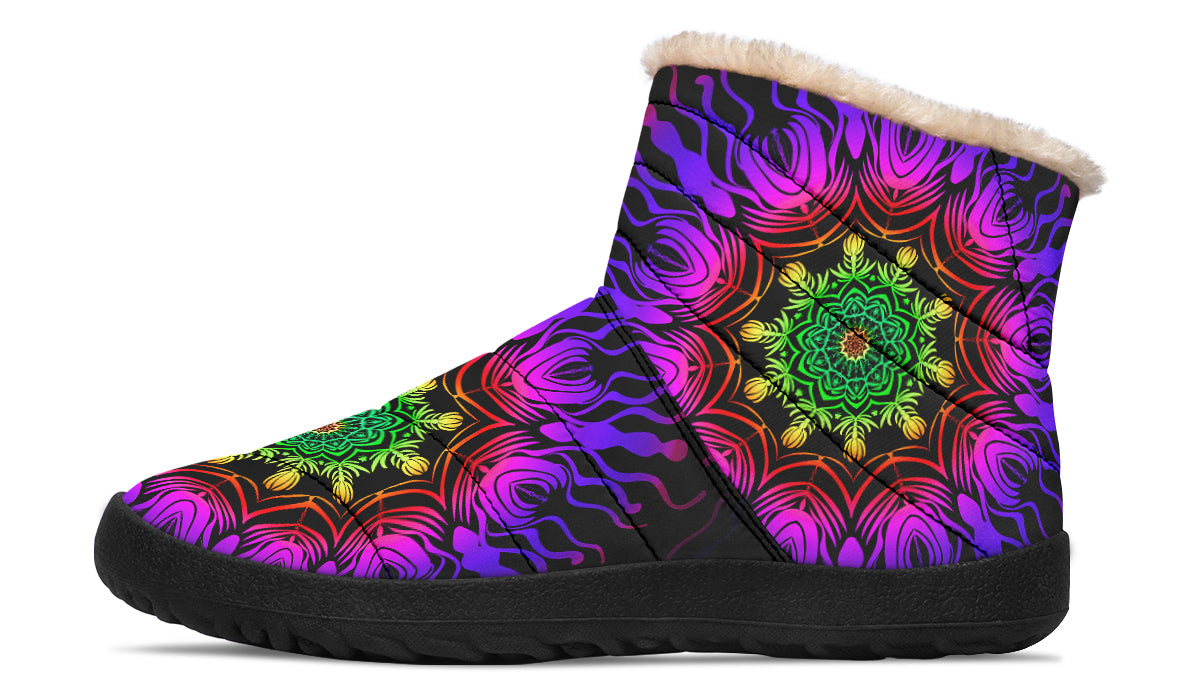 Purple Haze Mandala Faux Fur Ankle Boots