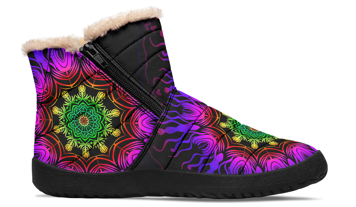 Purple Haze Mandala Faux Fur Ankle Boots
