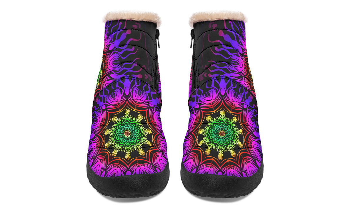 Purple Haze Mandala Faux Fur Ankle Boots