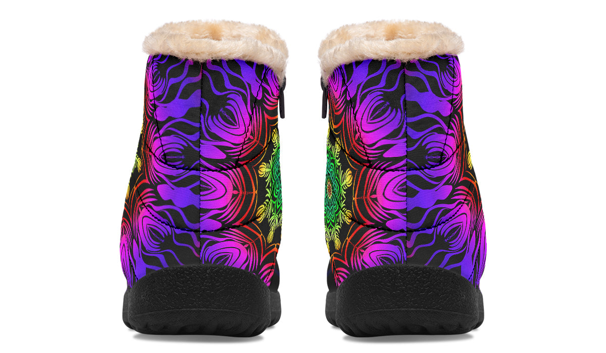 Purple Haze Mandala Faux Fur Ankle Boots