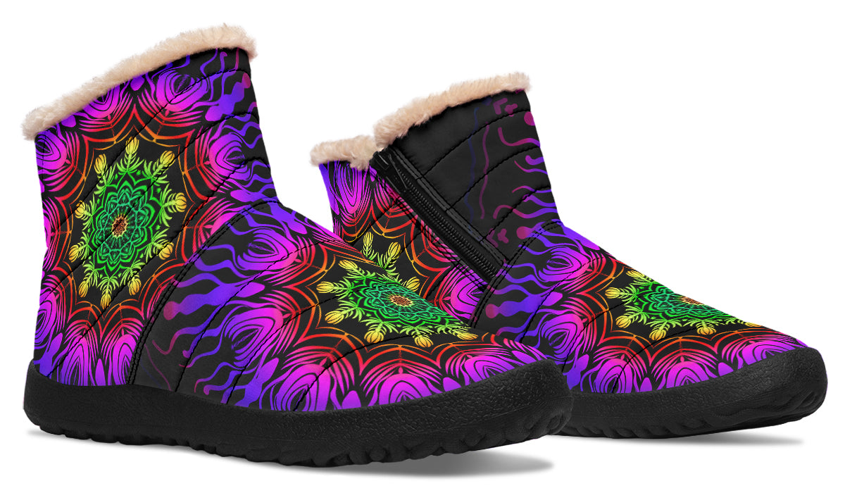Purple Haze Mandala Faux Fur Ankle Boots
