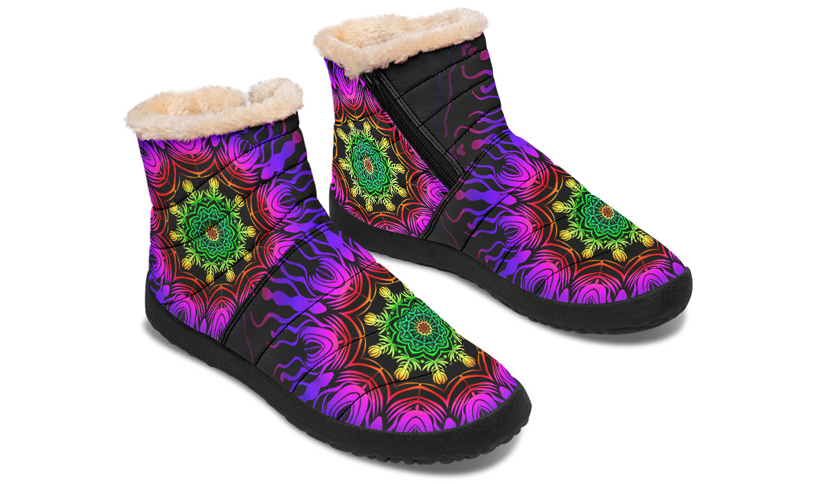 Purple Haze Mandala Faux Fur Ankle Boots