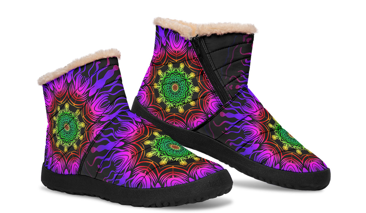 Purple Haze Mandala Faux Fur Ankle Boots