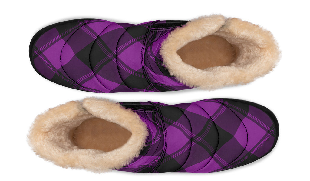 Purple Reign Plaid Faux Fur Ankle Boots