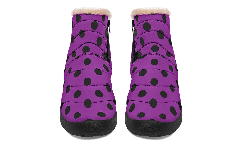 Purple Reign Polka Dot Faux Fur Ankle Boots