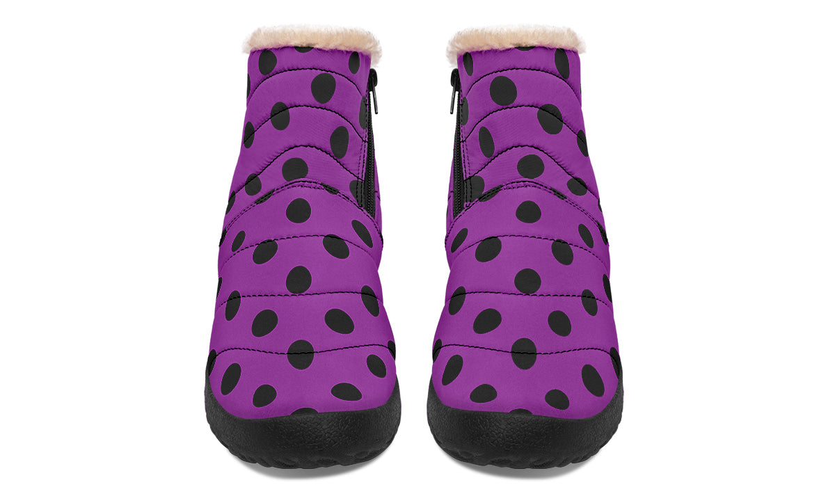 Purple Reign Polka Dot Faux Fur Ankle Boots