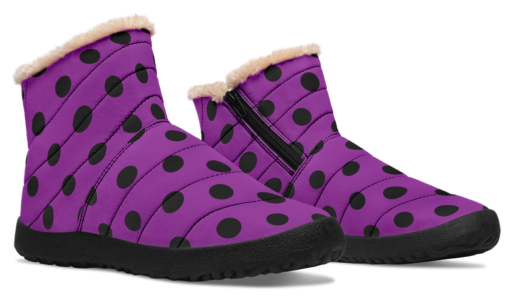 Purple Reign Polka Dot Faux Fur Ankle Boots