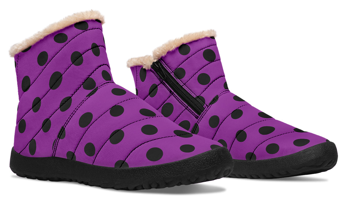Purple Reign Polka Dot Faux Fur Ankle Boots