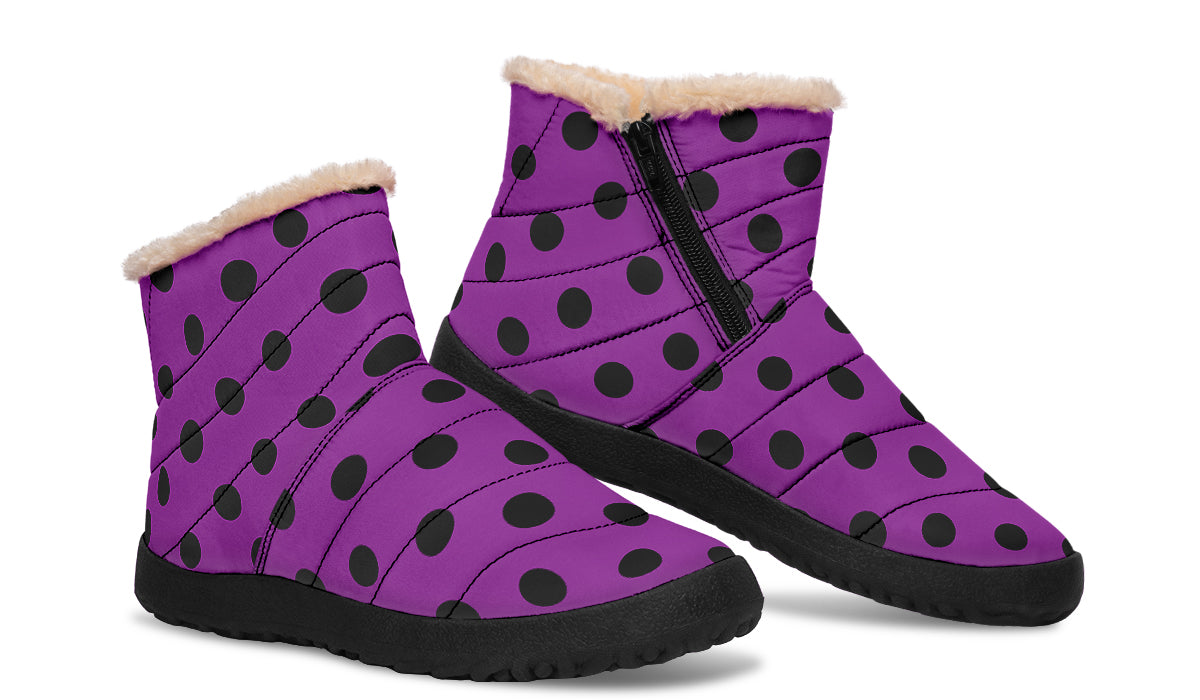 Purple Reign Polka Dot Faux Fur Ankle Boots