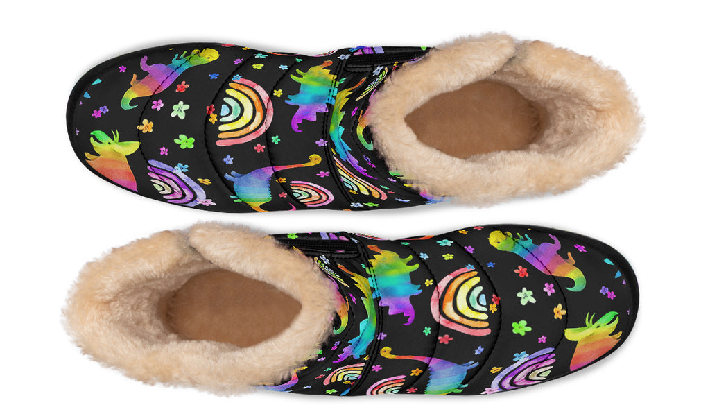 Rainbow Dinos Faux Fur Ankle Boots