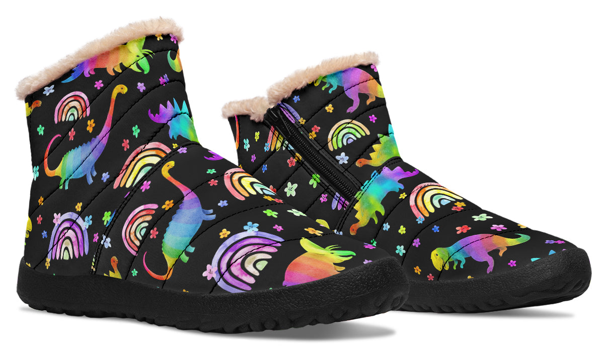 Rainbow Dinos Faux Fur Ankle Boots
