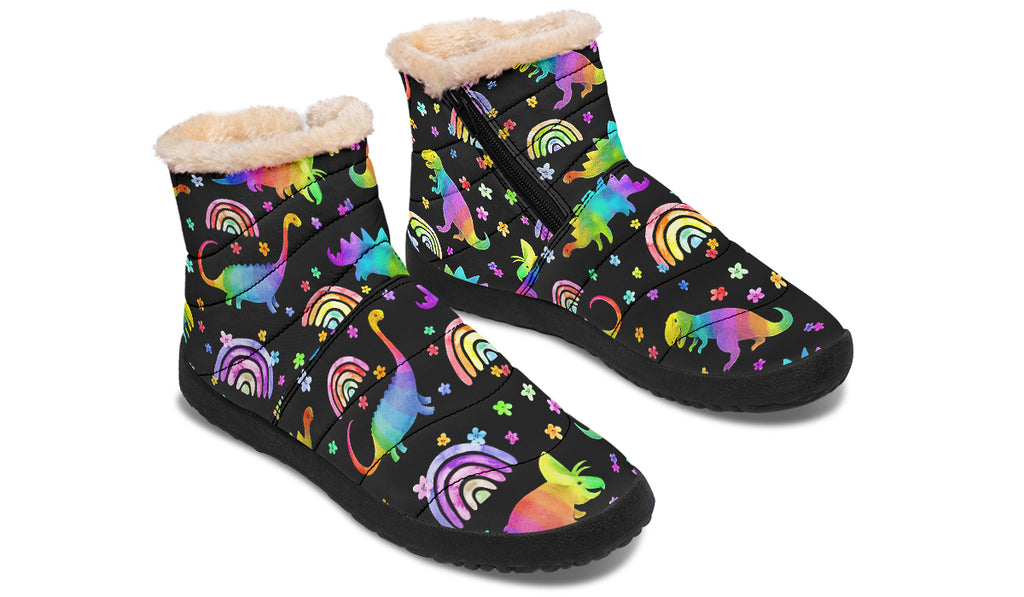Rainbow Dinos Faux Fur Ankle Boots