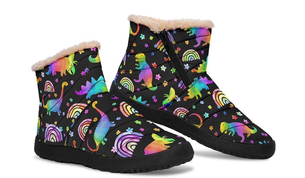 Rainbow Dinos Faux Fur Ankle Boots