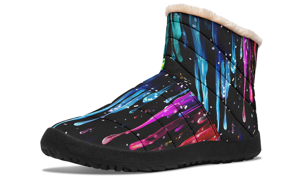 Rainbow Drips Faux Fur Ankle Boots