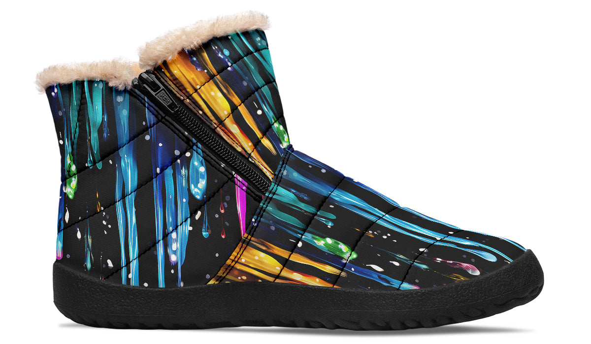 Rainbow Drips Faux Fur Ankle Boots