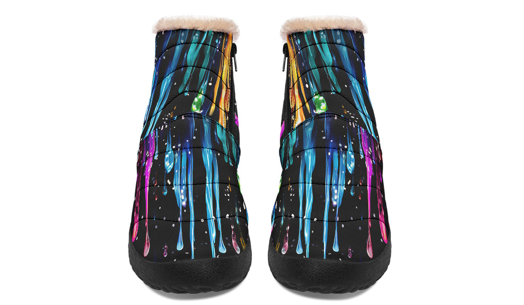 Rainbow Drips Faux Fur Ankle Boots