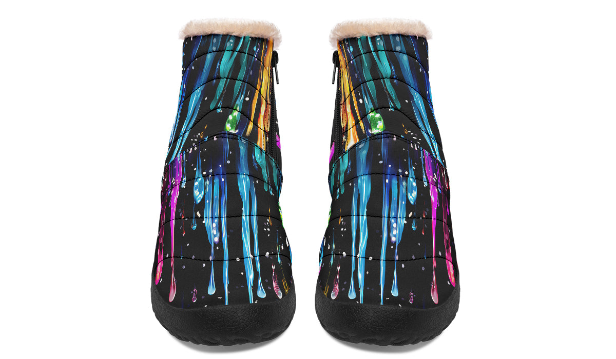 Rainbow Drips Faux Fur Ankle Boots