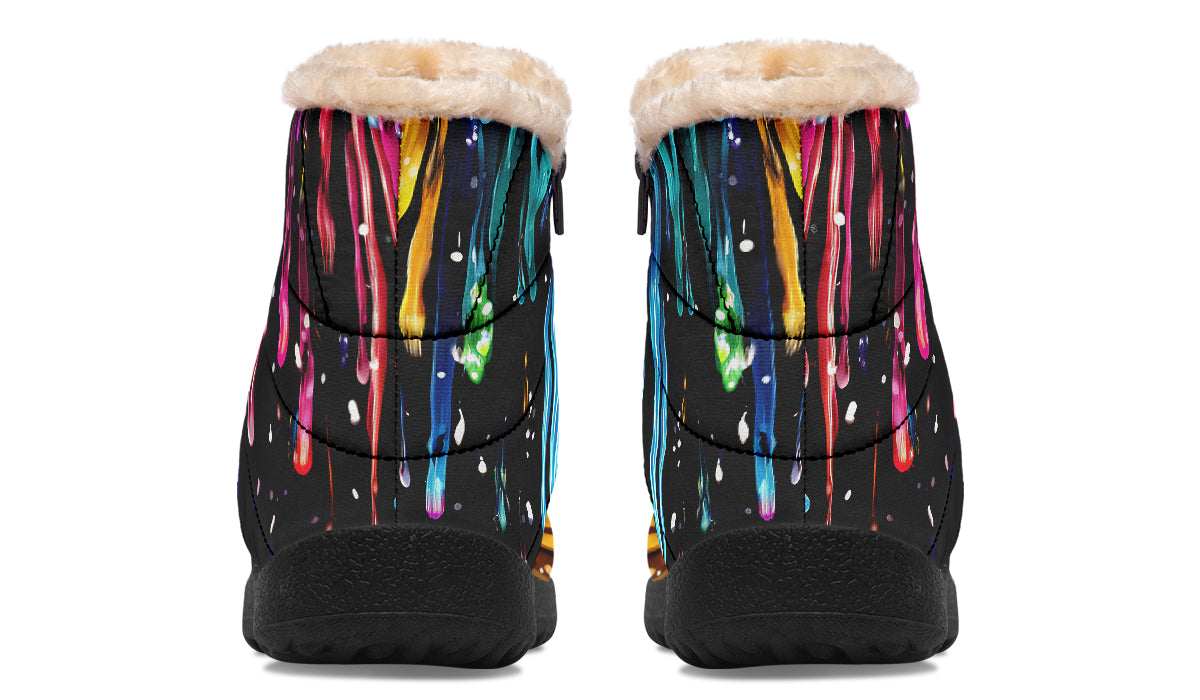 Rainbow Drips Faux Fur Ankle Boots