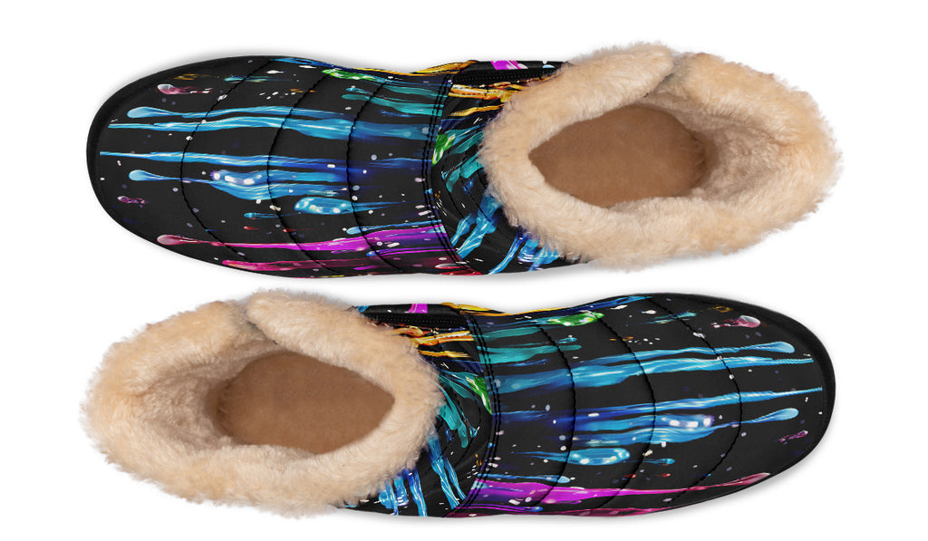 Rainbow Drips Faux Fur Ankle Boots