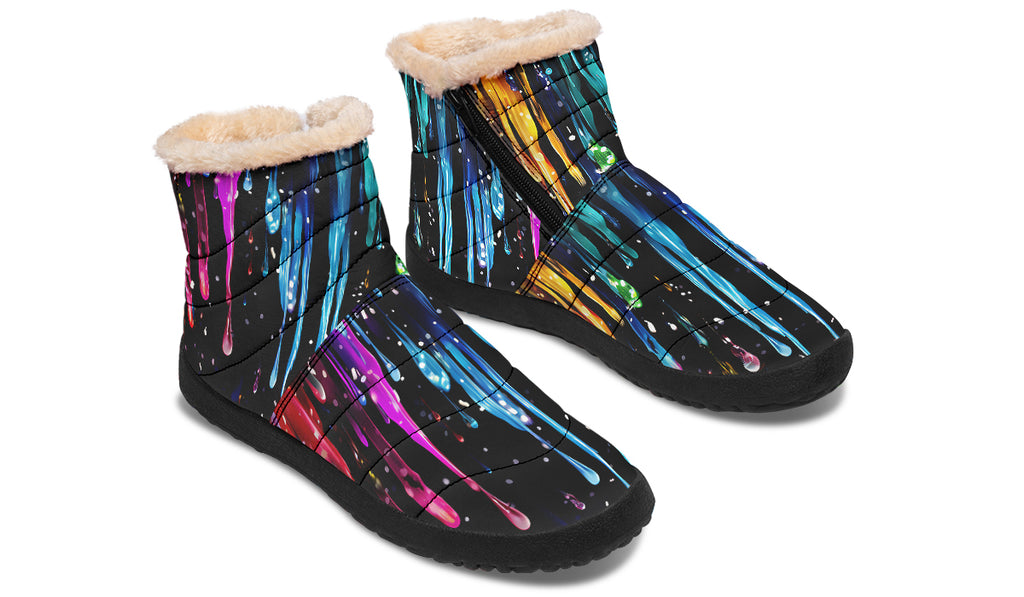 Rainbow Drips Faux Fur Ankle Boots