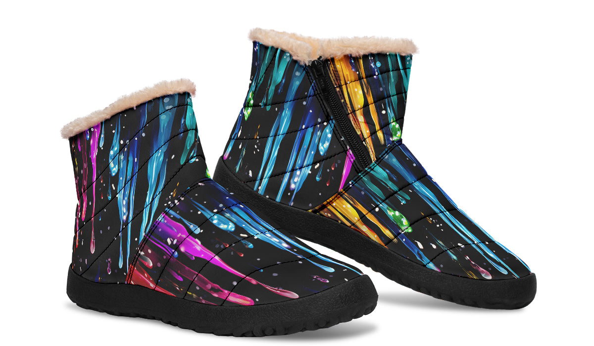 Rainbow Drips Faux Fur Ankle Boots