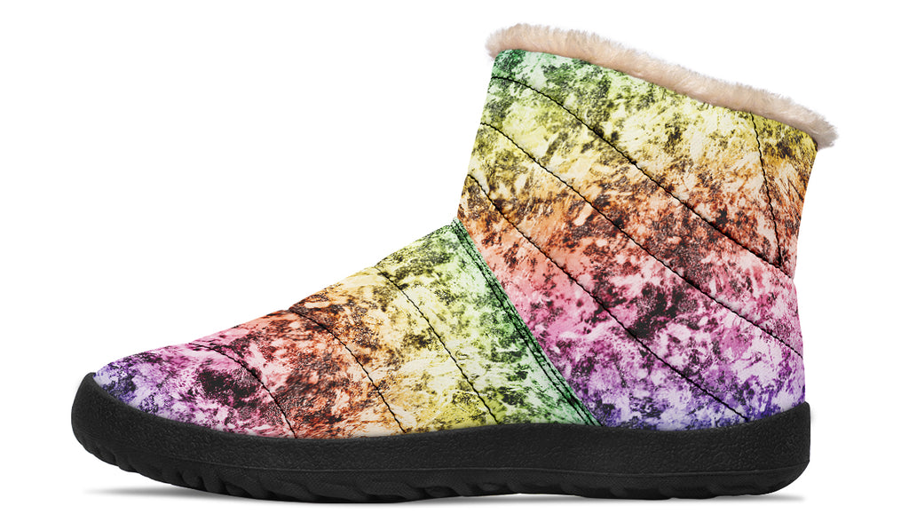 Rainbow Grunge Faux Fur Ankle Boots