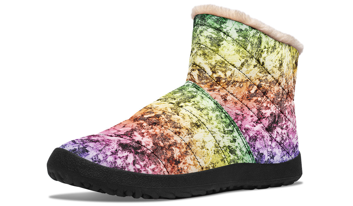Rainbow Grunge Faux Fur Ankle Boots