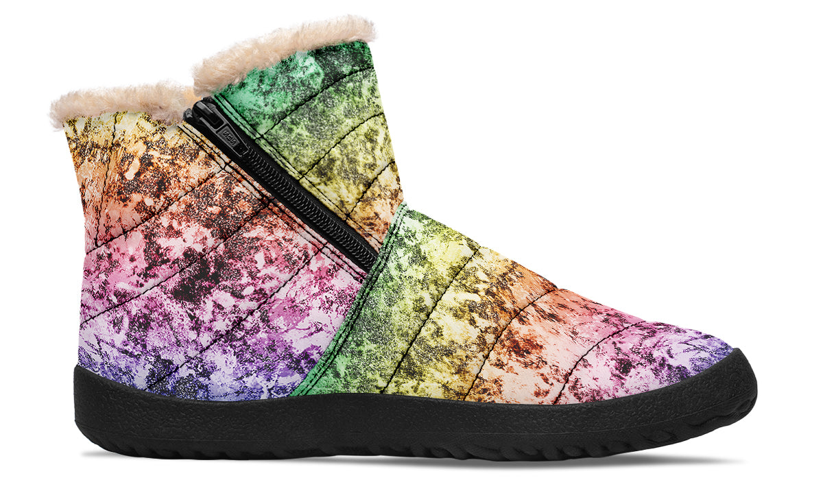 Rainbow Grunge Faux Fur Ankle Boots