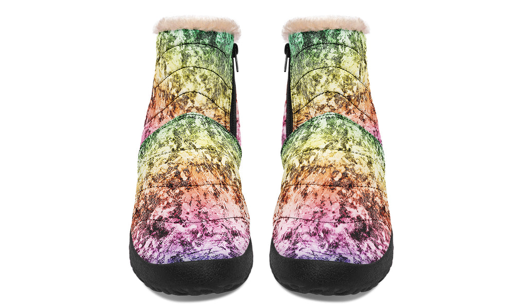 Rainbow Grunge Faux Fur Ankle Boots