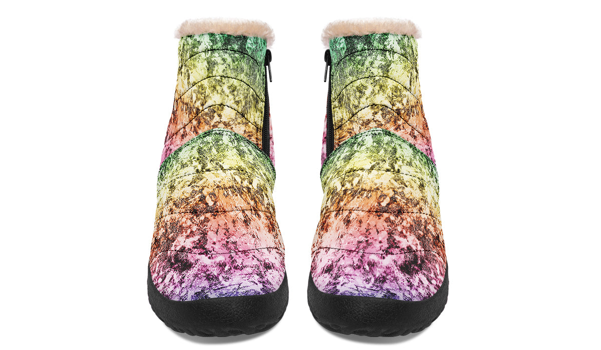 Rainbow Grunge Faux Fur Ankle Boots