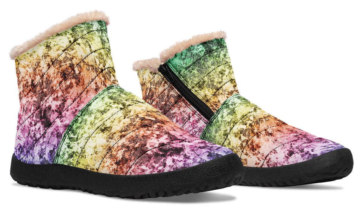 Rainbow Grunge Faux Fur Ankle Boots