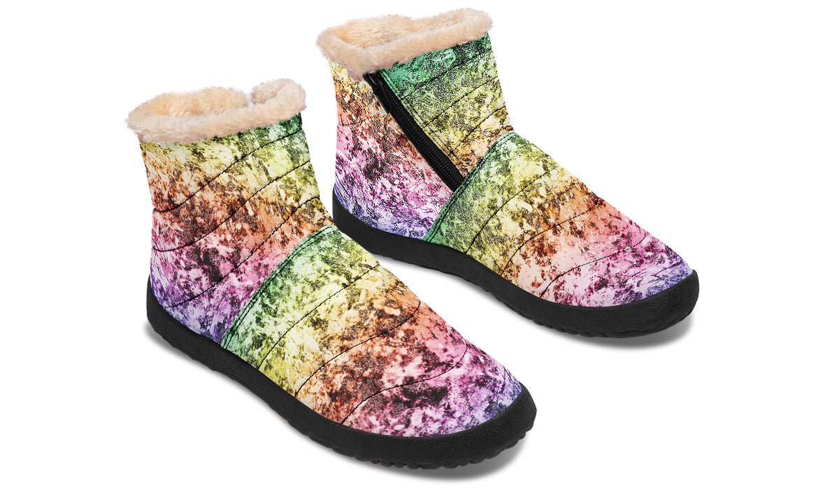 Rainbow Grunge Faux Fur Ankle Boots