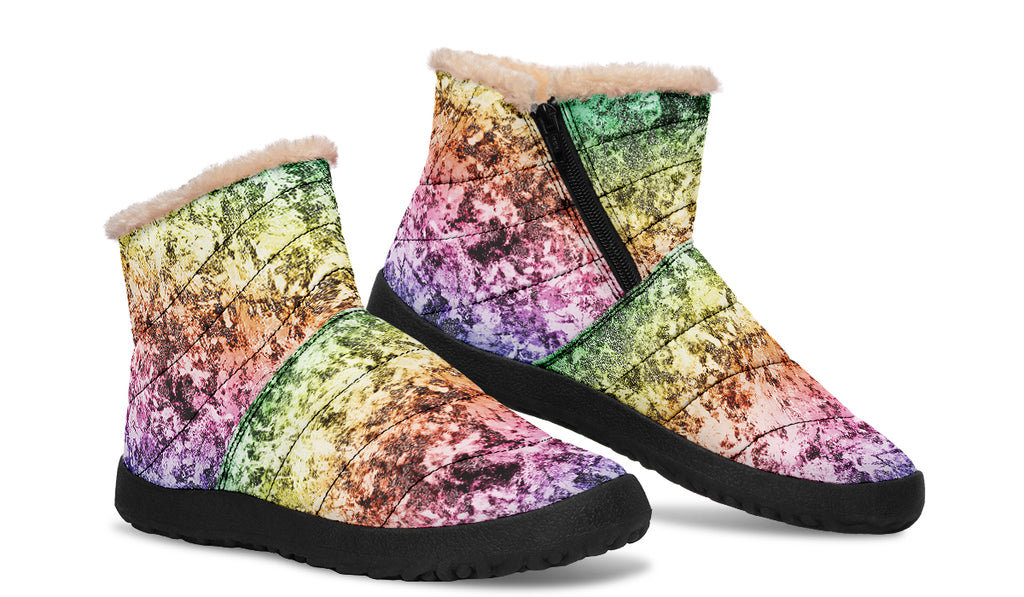 Rainbow Grunge Faux Fur Ankle Boots