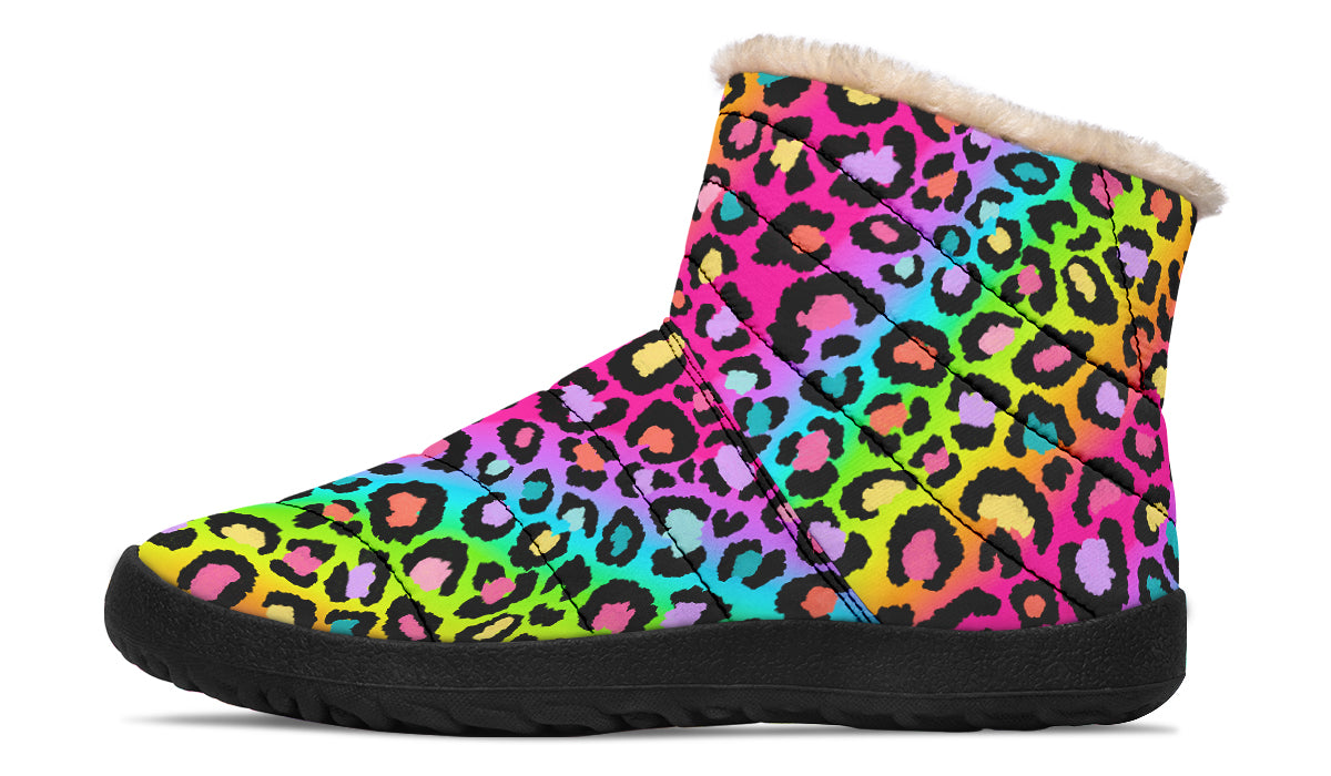 Rainbow Leopard Faux Fur Ankle Boots