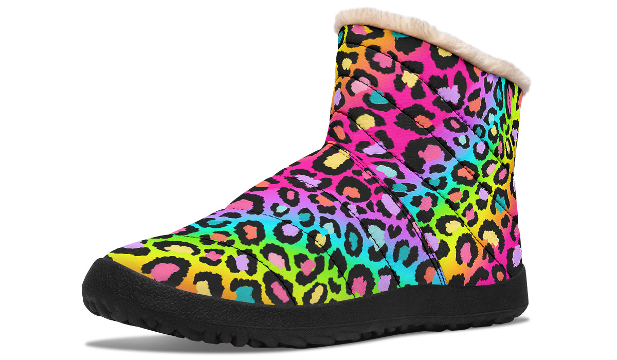 Rainbow Leopard Faux Fur Ankle Boots