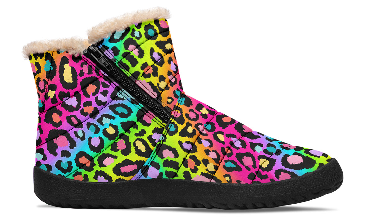Rainbow Leopard Faux Fur Ankle Boots