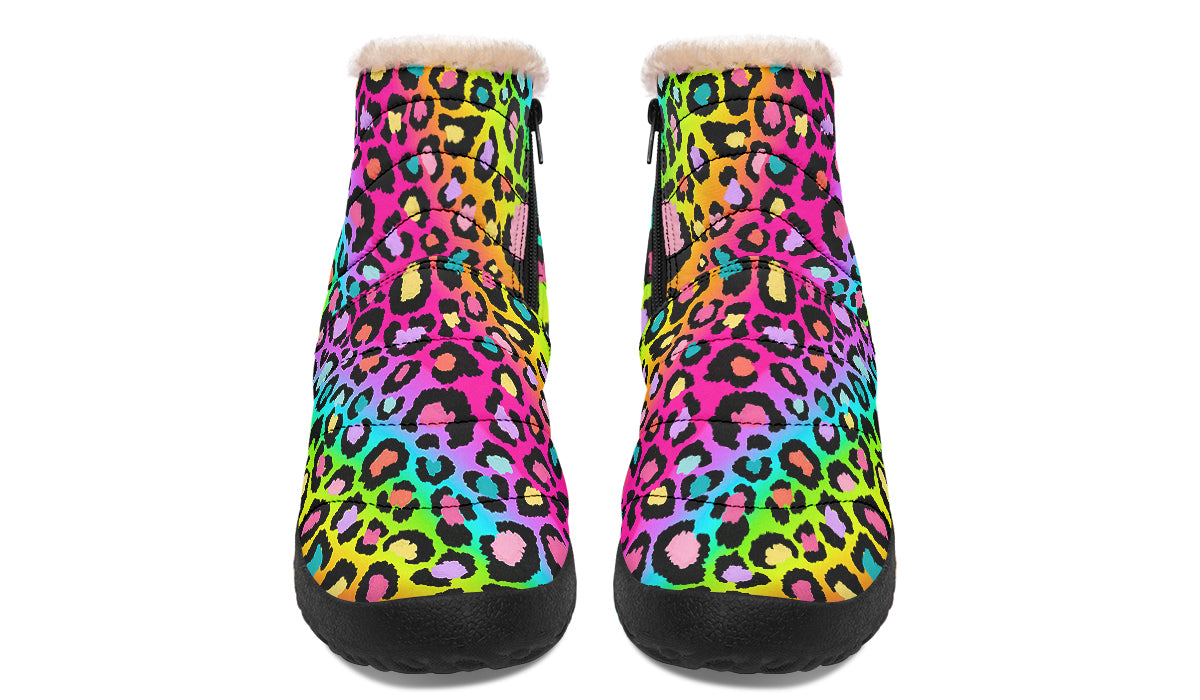 Rainbow Leopard Faux Fur Ankle Boots