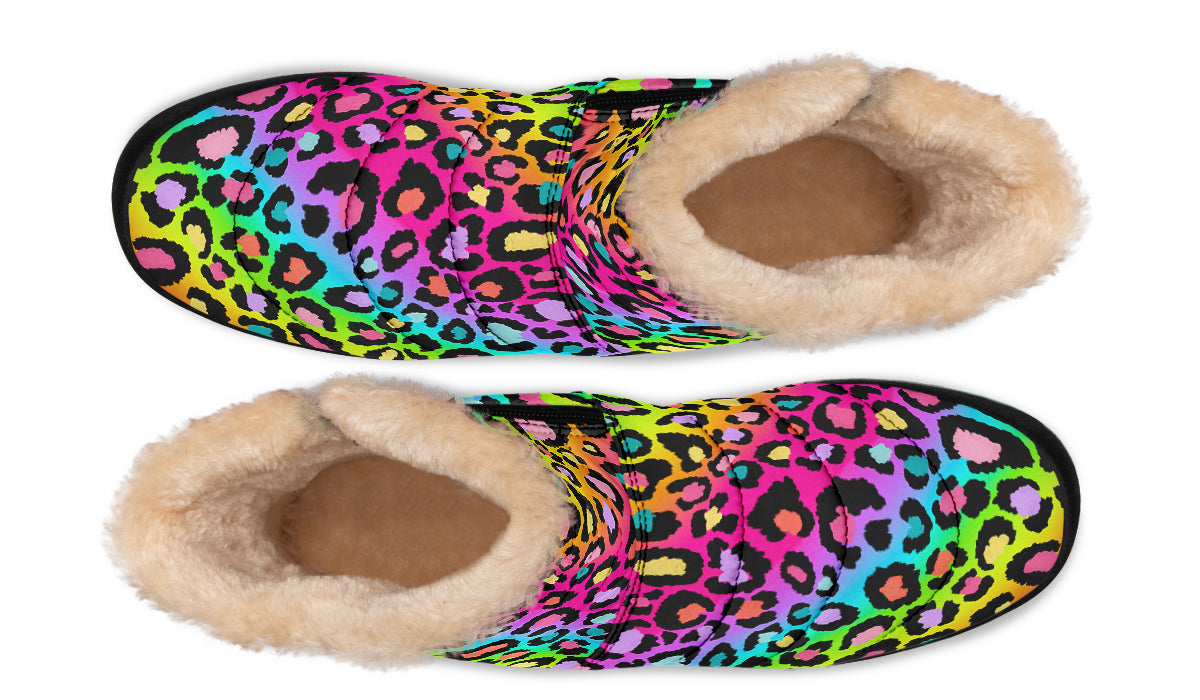Rainbow Leopard Faux Fur Ankle Boots