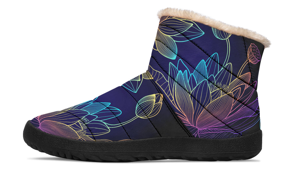 Rainbow Lotus Flowers Faux Fur Ankle Boots
