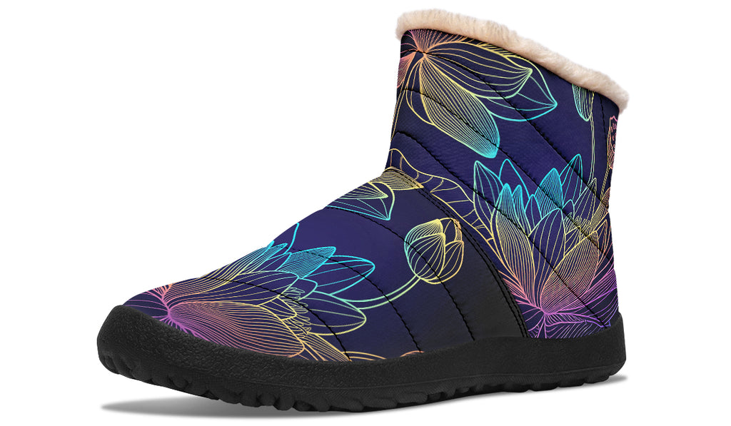 Rainbow Lotus Flowers Faux Fur Ankle Boots