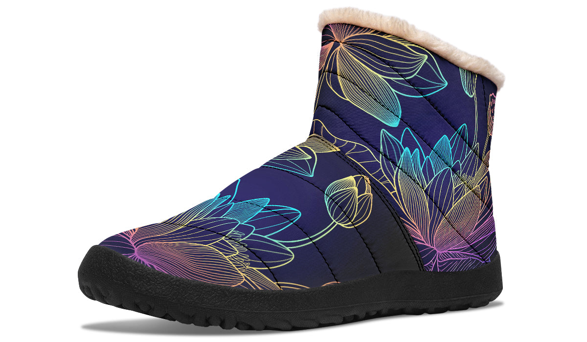 Rainbow Lotus Flowers Faux Fur Ankle Boots