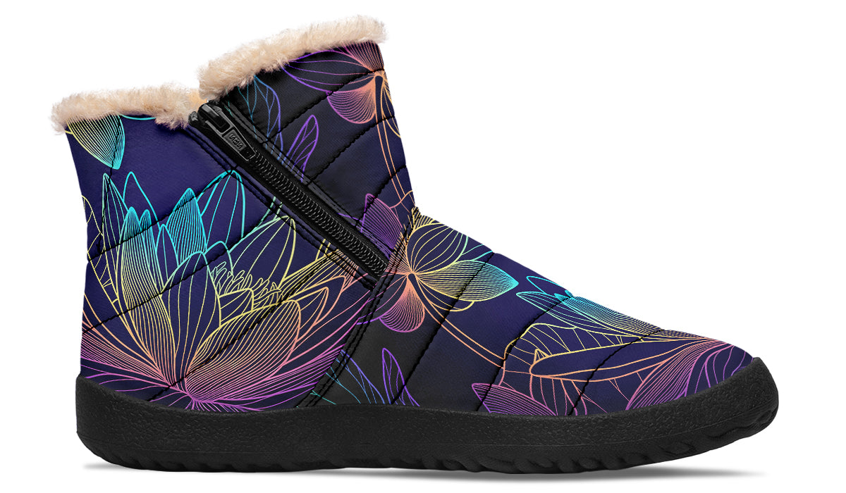 Rainbow Lotus Flowers Faux Fur Ankle Boots