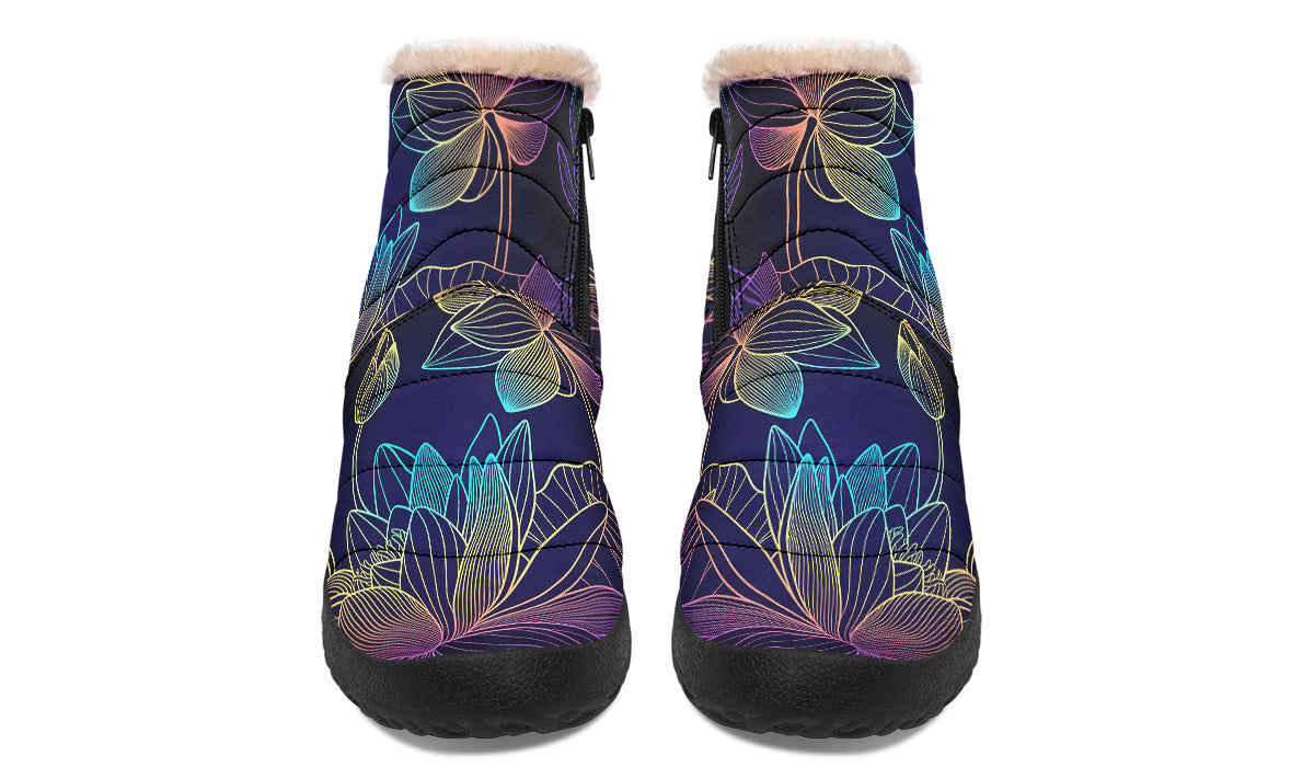Rainbow Lotus Flowers Faux Fur Ankle Boots